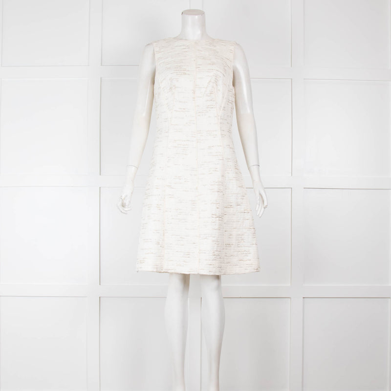 Oscar De La Renta Cream Tweed Shift Dress with Metallic Thread