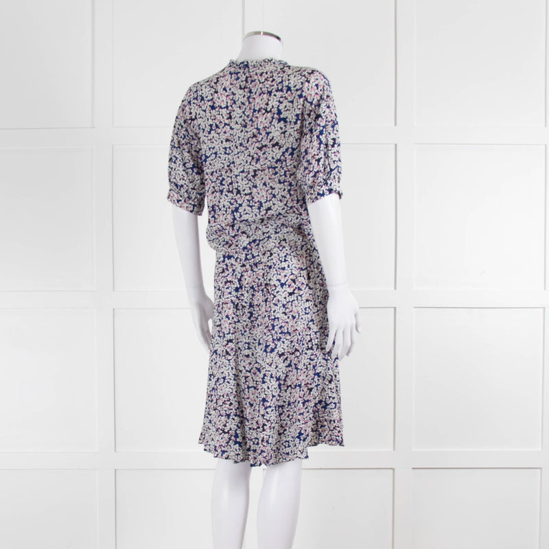 Zadig & Voltaire Blue Pink Ivory Flower Print Short Sleeve Dress