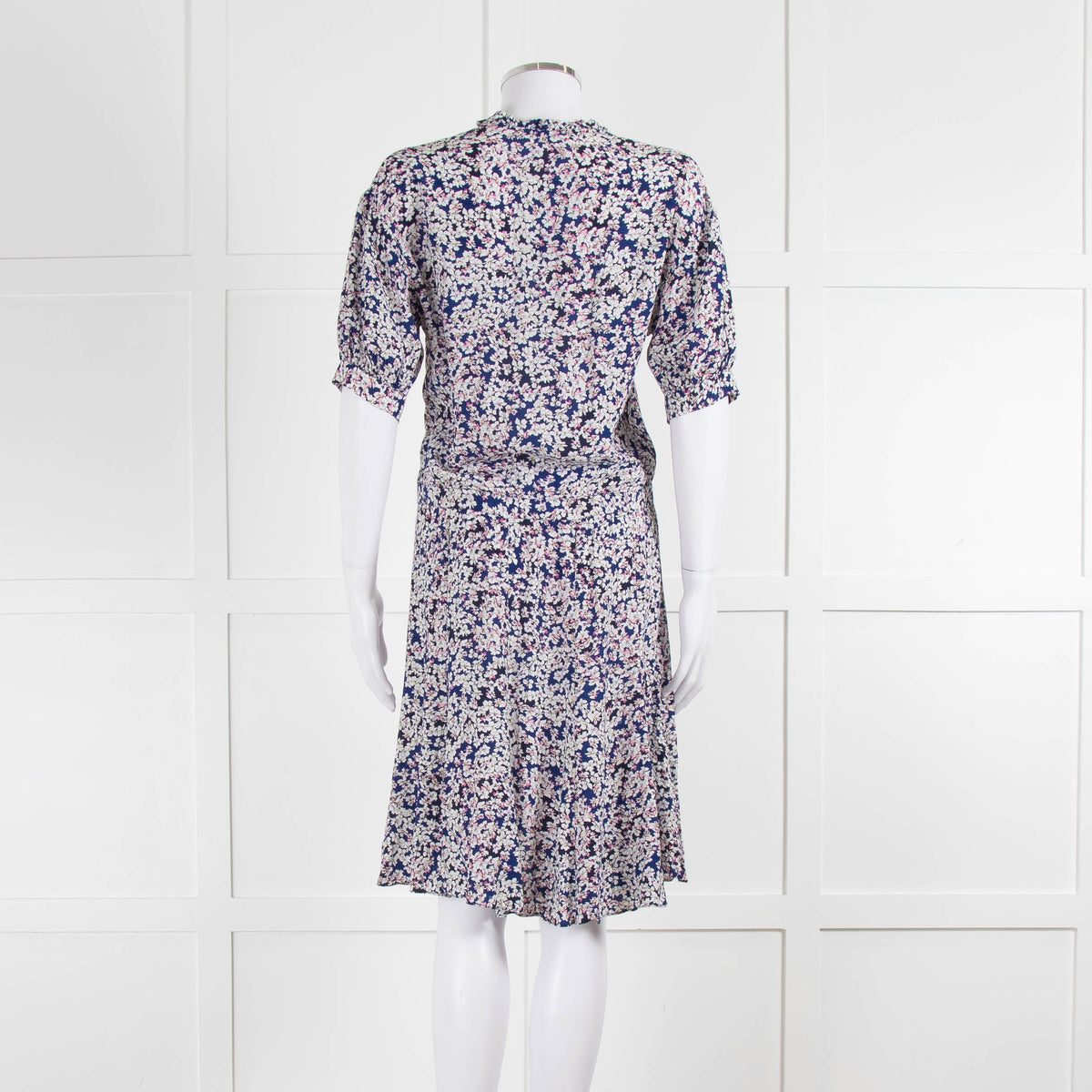 Zadig & Voltaire Preloved Blue Pink Ivory Flower Print Short Sleeve Dress