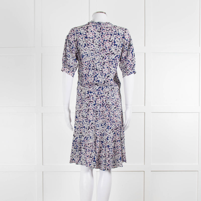 Zadig & Voltaire Blue Pink Ivory Flower Print Short Sleeve Dress