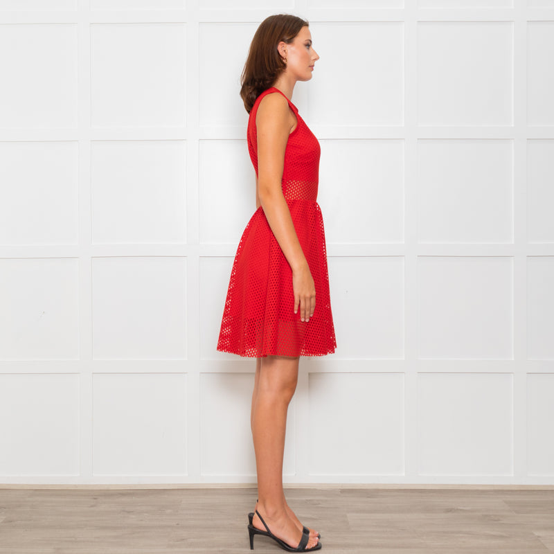 Sandro Red Mesh Fit & Flare Sleeveless Dress