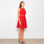 Sandro Red Mesh Fit & Flare Sleeveless Dress