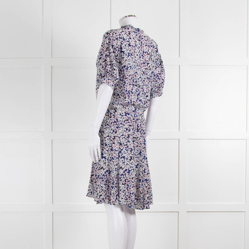 Zadig & Voltaire Blue Pink Ivory Flower Print Short Sleeve Dress