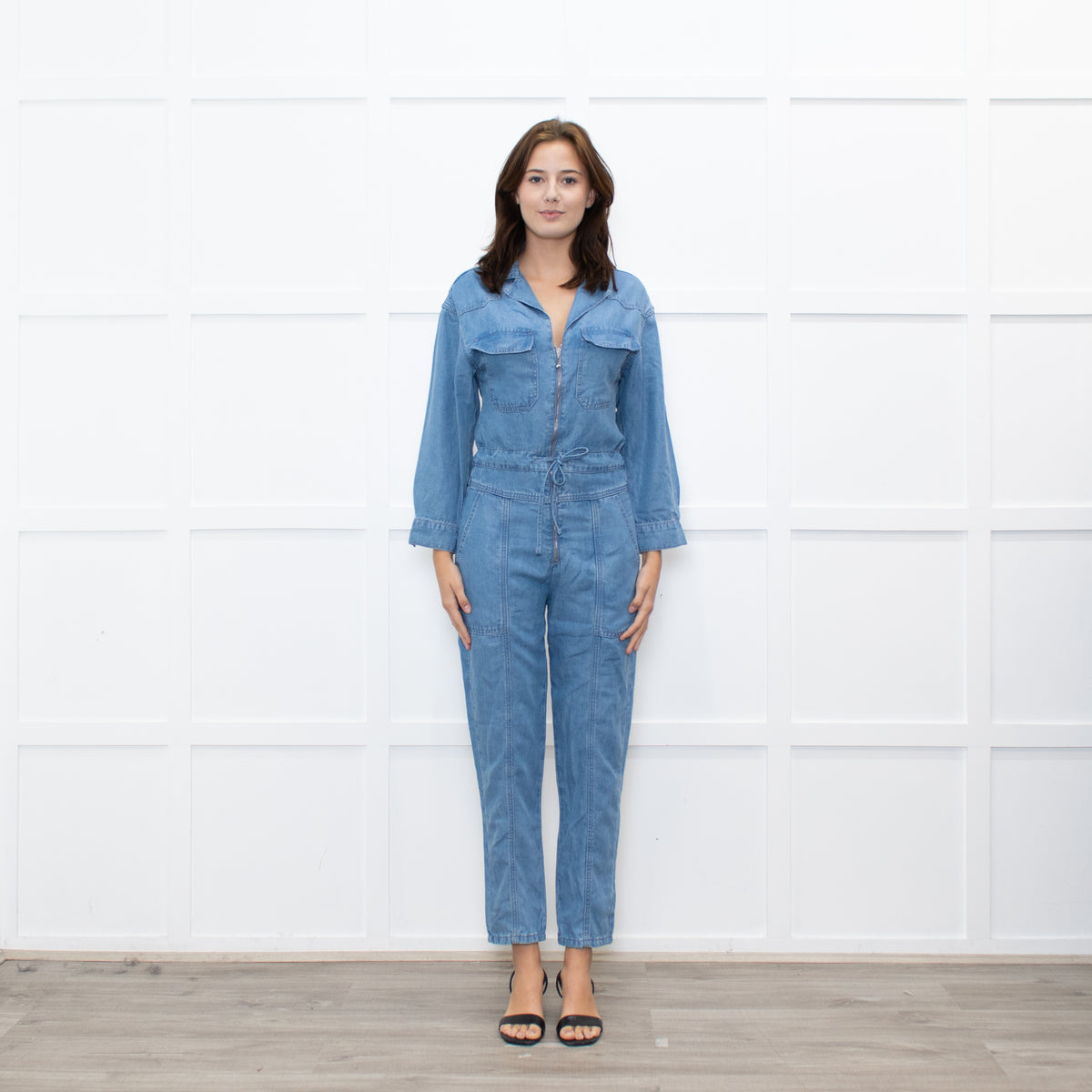Donna Ida Pale Denim Sheila Relaxed Drawstring Jumpsuit