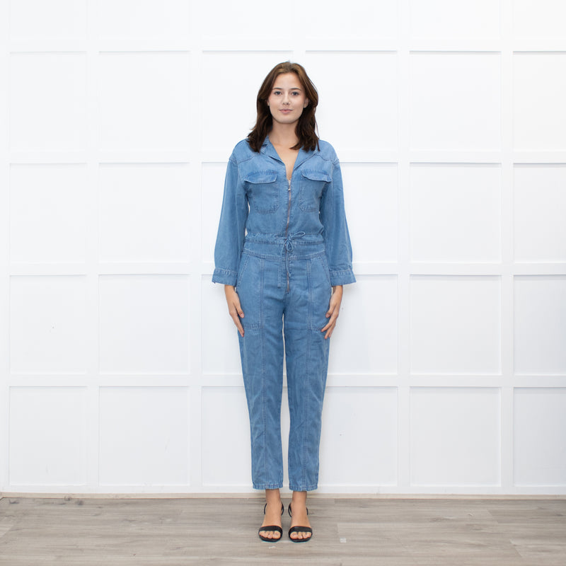 Donna Ida Pale Denim Sheila Relaxed Drawstring Jumpsuit