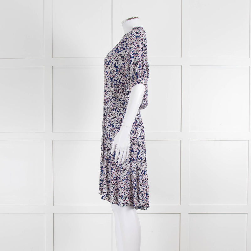 Zadig & Voltaire Blue Pink Ivory Flower Print Short Sleeve Dress