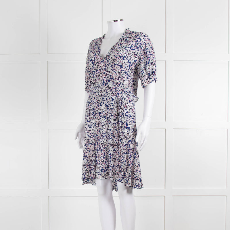 Zadig & Voltaire Blue Pink Ivory Flower Print Short Sleeve Dress