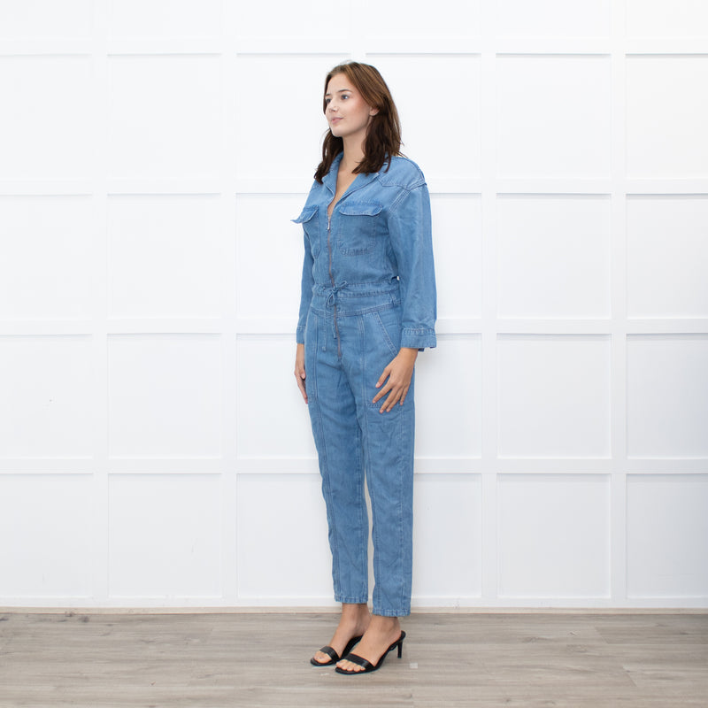 Donna Ida Pale Denim Sheila Relaxed Drawstring Jumpsuit