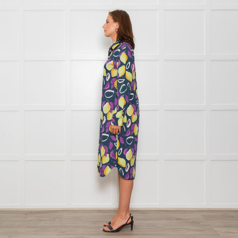 PS Paul Smith Navy Blue Yellow Fruit Print Shirt Dress