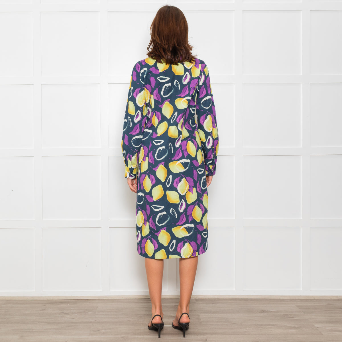 PS Paul Smith Navy Blue Yellow Fruit Print Shirt Dress