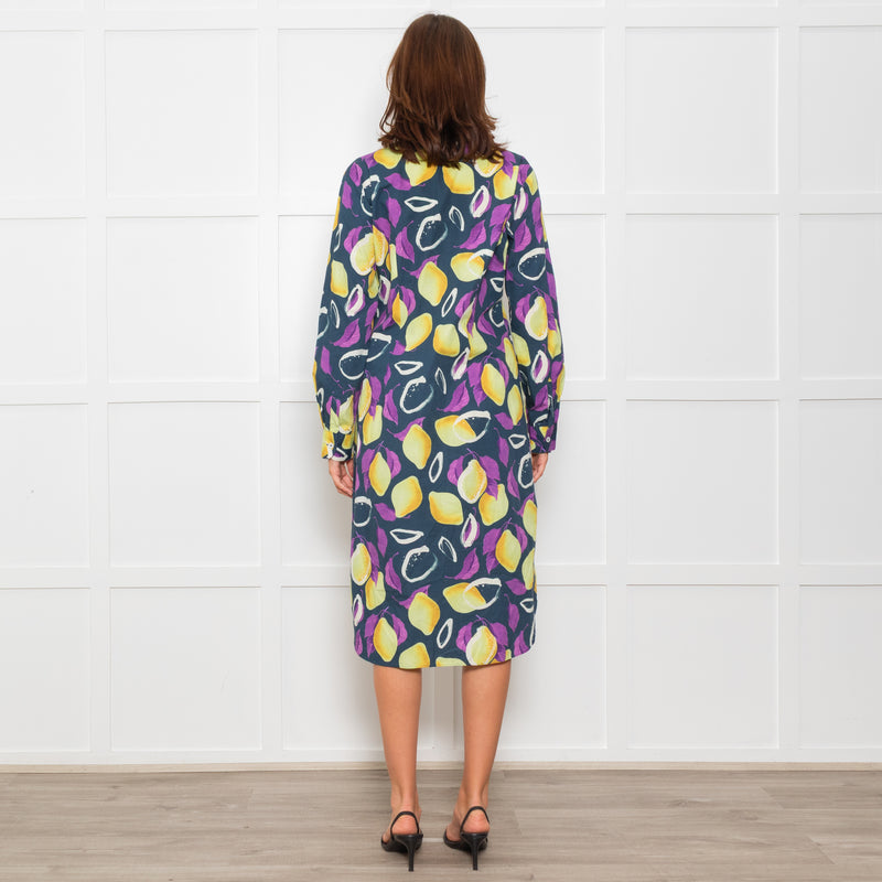 PS Paul Smith Navy Blue Yellow Fruit Print Shirt Dress