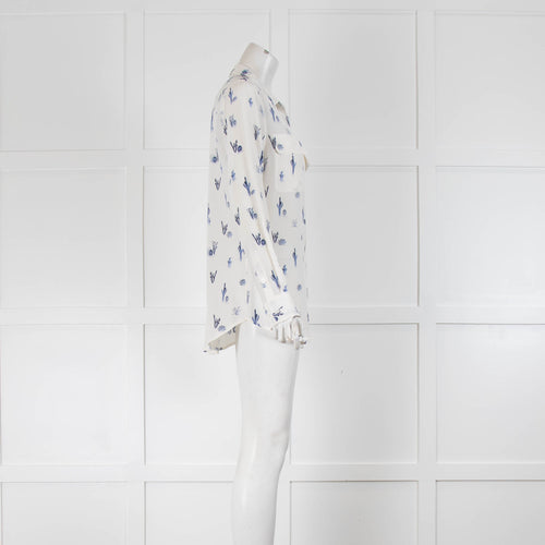 Equipment Cream Blue Cactus Print Silk Signature Shirt