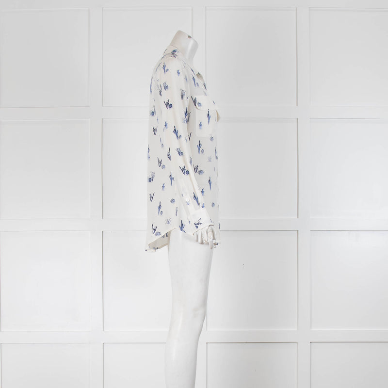 Equipment Cream Blue Cactus Print Silk Signature Shirt
