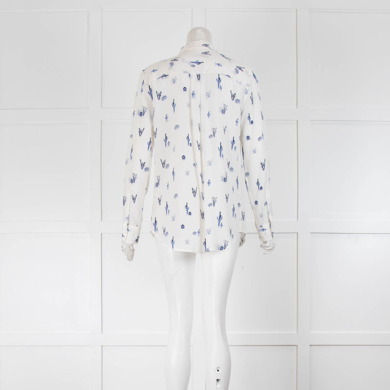 Equipment Cream Blue Cactus Print Silk Signature Shirt