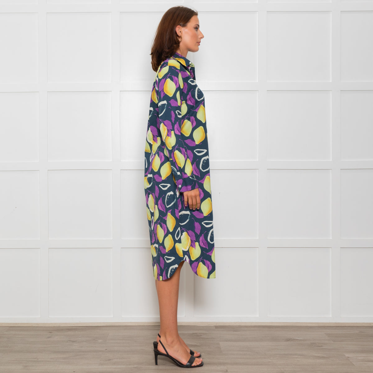 PS Paul Smith Navy Blue Yellow Fruit Print Shirt Dress
