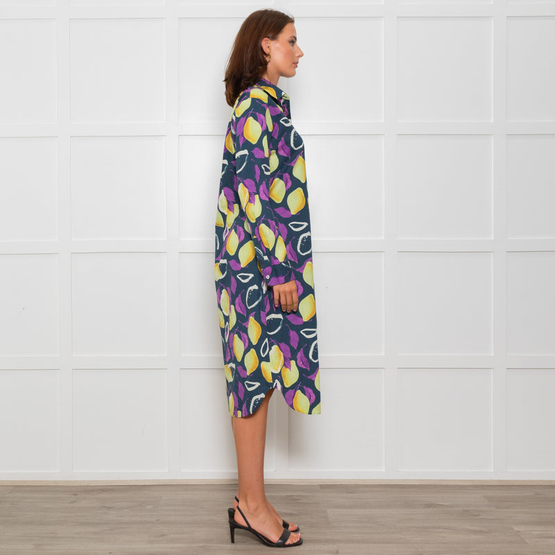 PS Paul Smith Navy Blue Yellow Fruit Print Shirt Dress