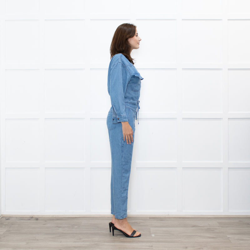 Donna Ida Pale Denim Sheila Relaxed Drawstring Jumpsuit
