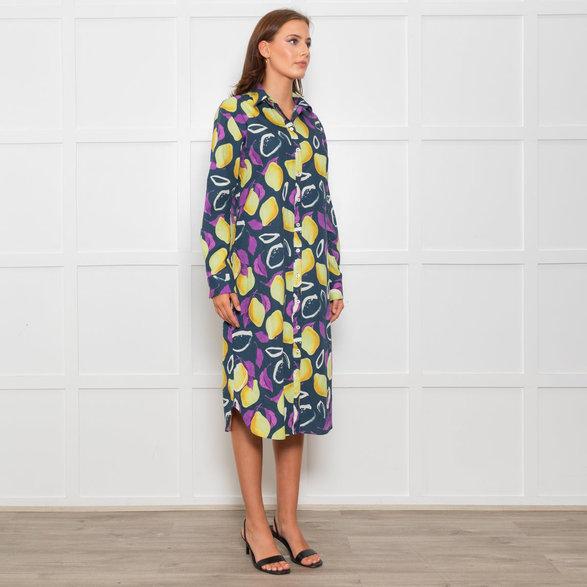 PS Paul Smith Navy Blue Yellow Fruit Print Shirt Dress