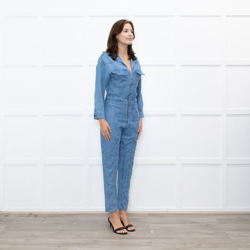 Donna Ida Pale Denim Sheila Relaxed Drawstring Jumpsuit