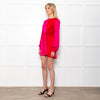 House of Harlow 1960 Pink & Red Panel Long Sleeve Shift Dress With Front Tie