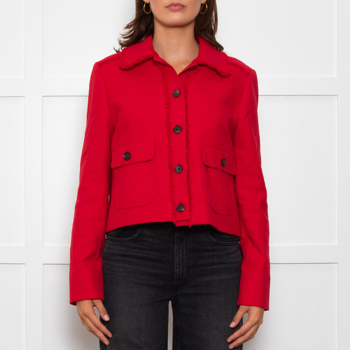 Me + Em Red Cropped Tweed Jacket