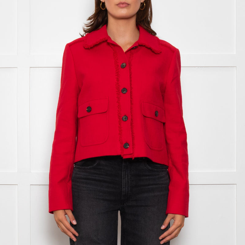 Me + Em Red Cropped Tweed Jacket