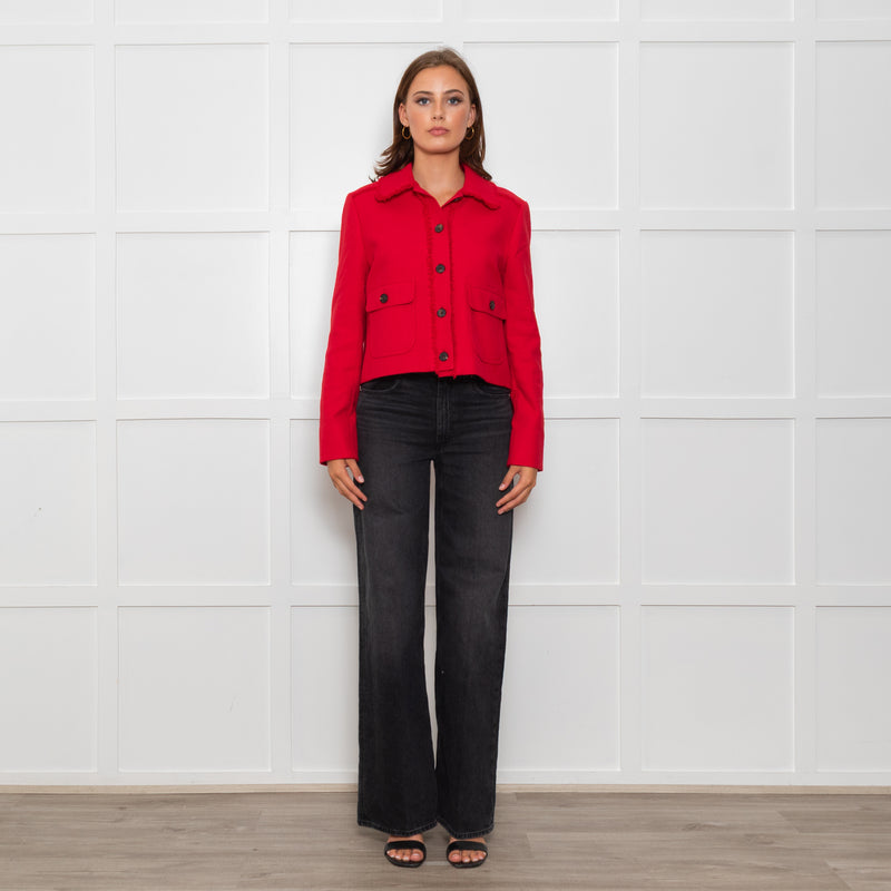 Me + Em Red Cropped Tweed Jacket