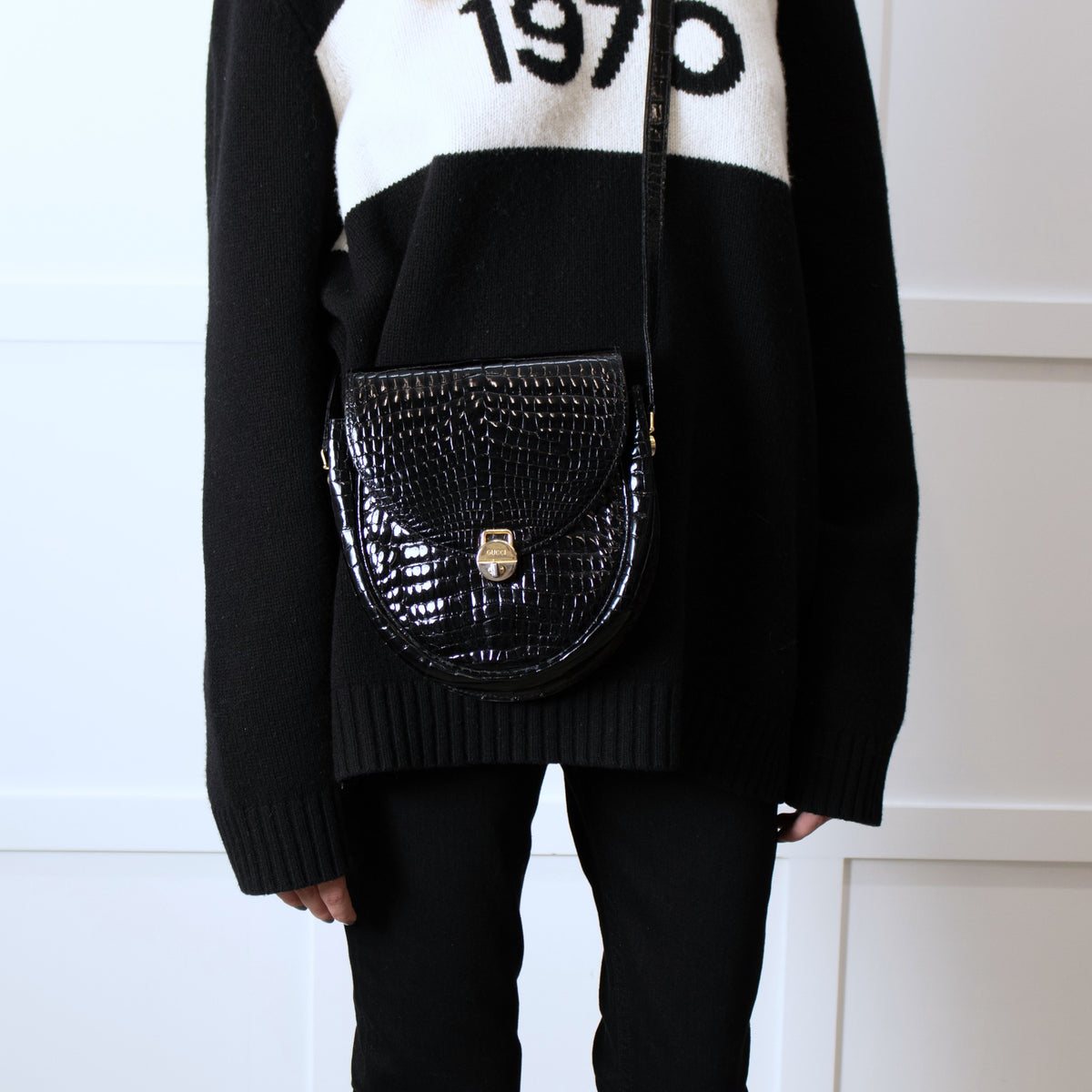 Gucci Black Croc Vintage Flap Bag