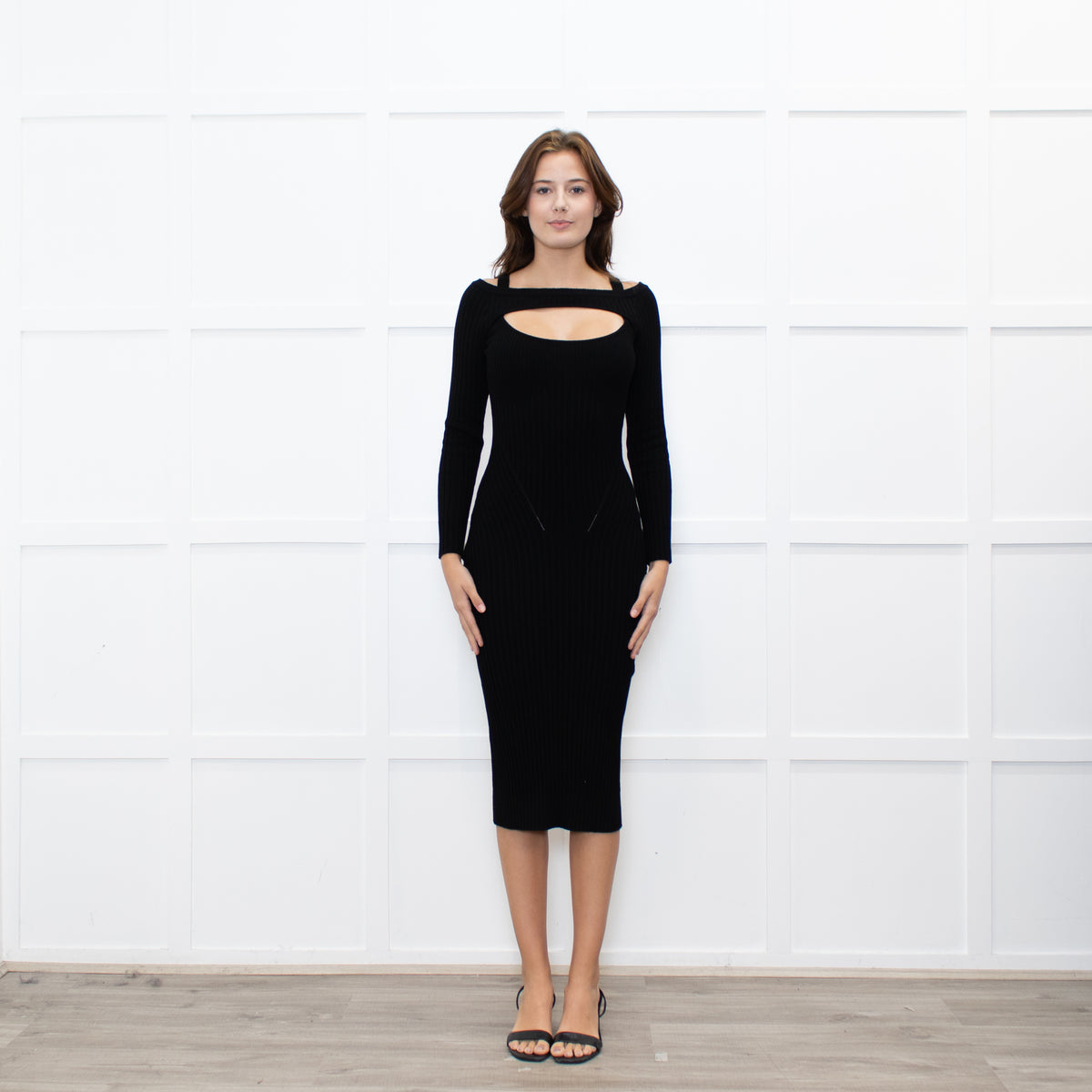 Andreadamo Black Rib Knit Midi Dress