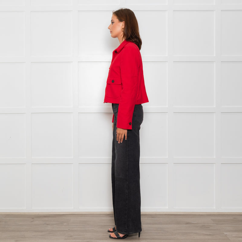 Me + Em Red Cropped Tweed Jacket