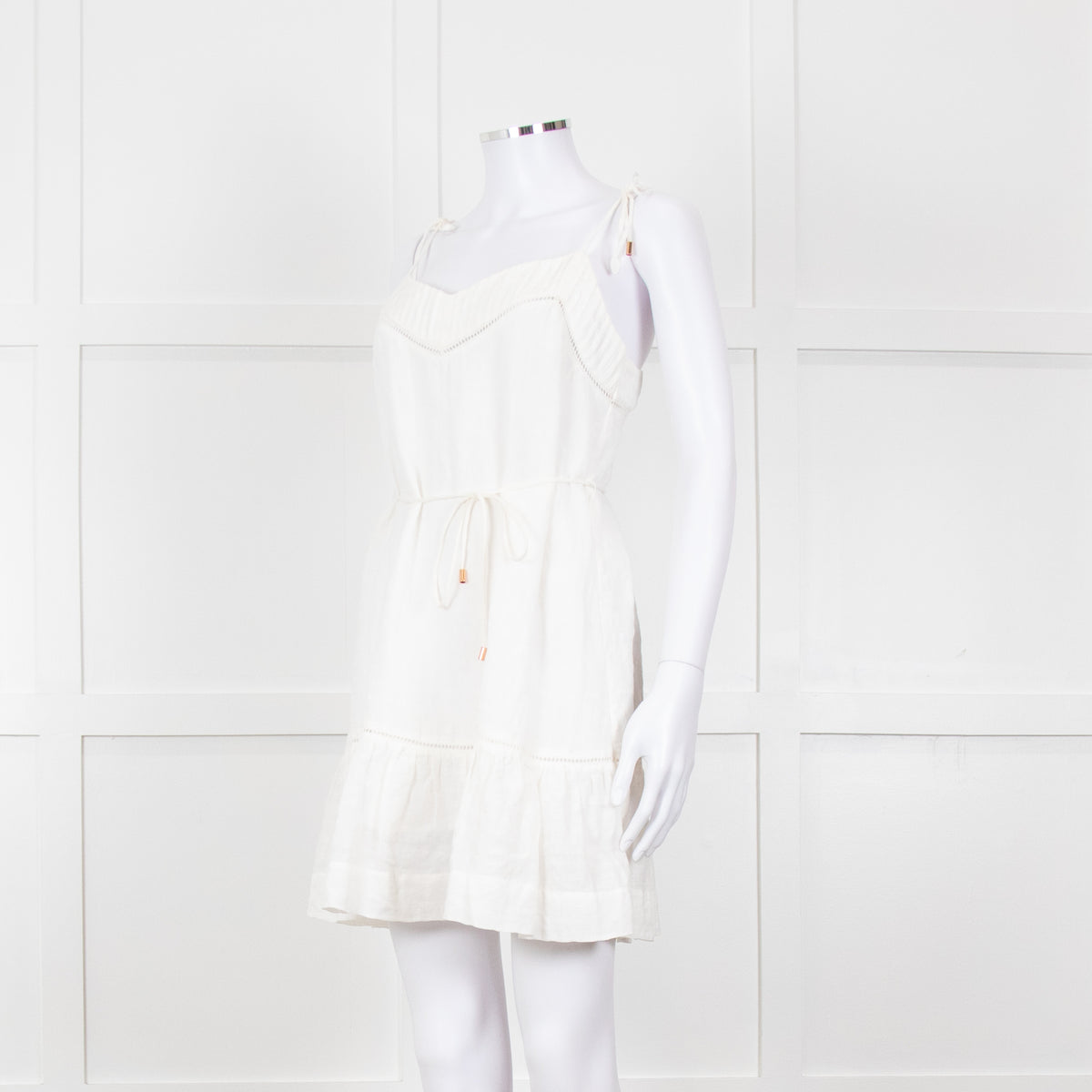 Kivari Cream Linen Sleeveless Mini Dress