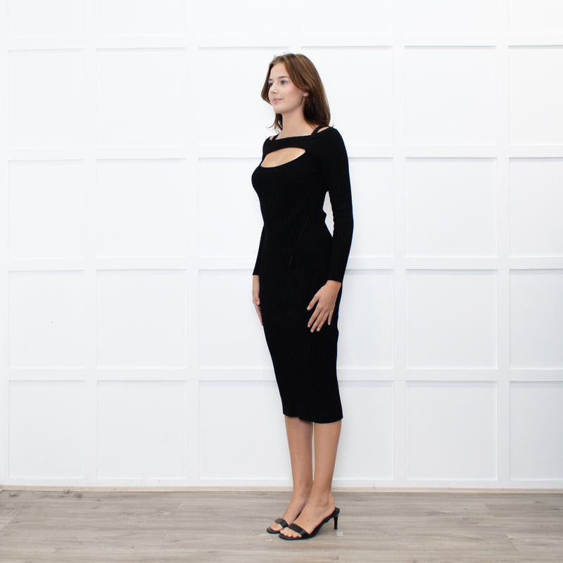 Andreadamo Black Rib Knit Midi Dress