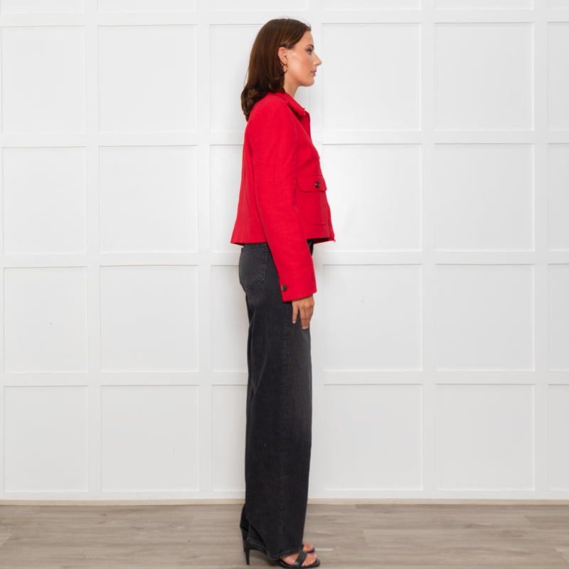 Me + Em Red Cropped Tweed Jacket