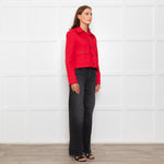Me + Em Red Cropped Tweed Jacket
