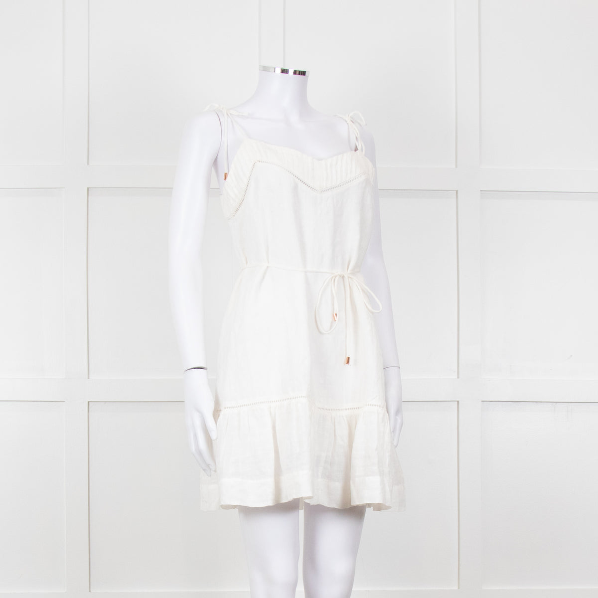 Kivari Cream Linen Sleeveless Mini Dress