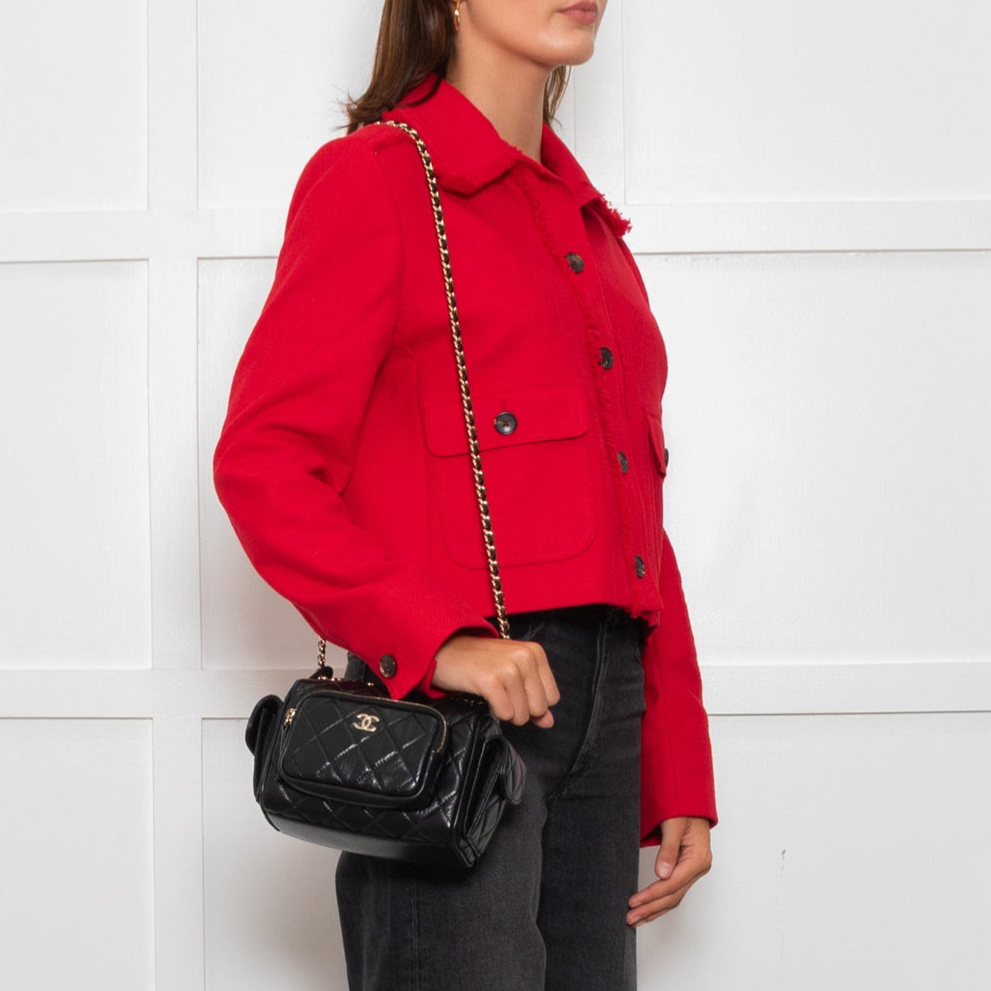 Chanel Black Quilted Small Multi Pockets Camera Bag