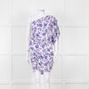 Isabel Marant White Purple Floral Ruched One Shoulder Mini Dress