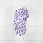 Isabel Marant White Purple Floral Ruched One Shoulder Mini Dress