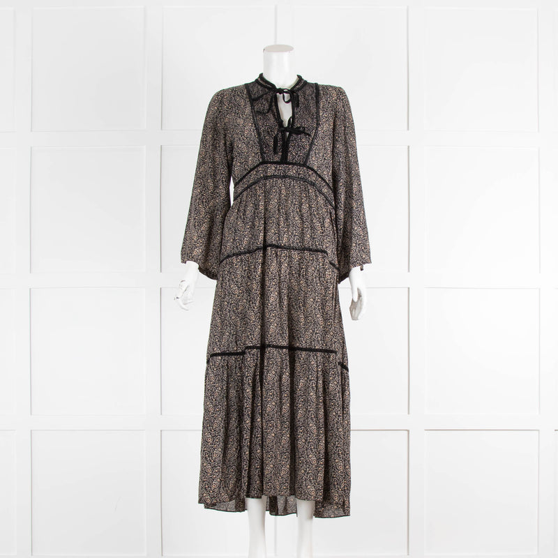 Doen Black Paisley Tiered Maxi Dress