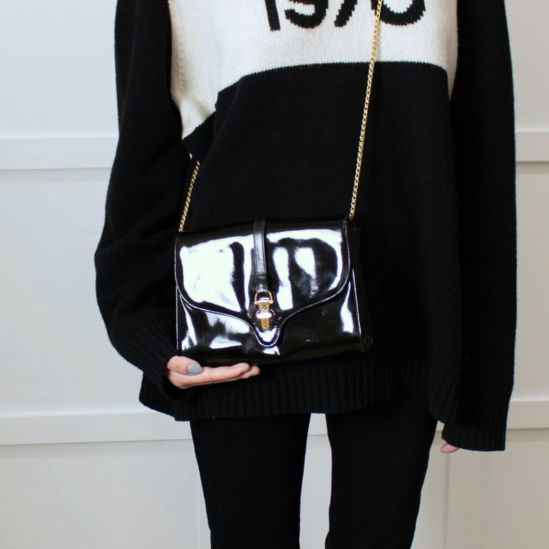 Gucci Black Patent Leather Crossbody Vintage Bag