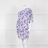 Isabel Marant White Purple Floral Ruched One Shoulder Mini Dress