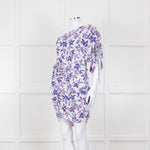 Isabel Marant White Purple Floral Ruched One Shoulder Mini Dress