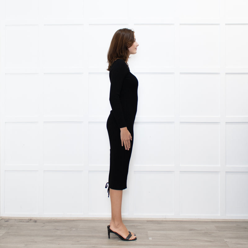 Andreadamo Black Rib Knit Midi Dress