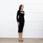 Andreadamo Black Rib Knit Midi Dress