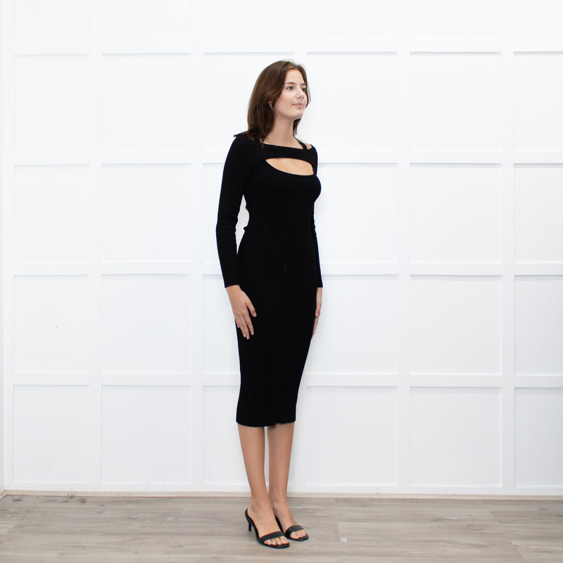 Andreadamo Black Rib Knit Midi Dress