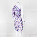 Isabel Marant White Purple Floral Ruched One Shoulder Mini Dress