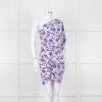 Isabel Marant White Purple Floral Ruched One Shoulder Mini Dress