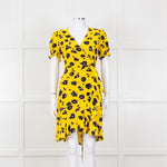Diane Von Furstenberg Yellow Black Floral Wrap Mini Dress
