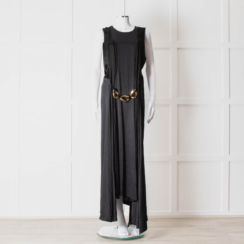 JW Anderson Black Sleeveless Midi Dress with Chunky Chain Waist