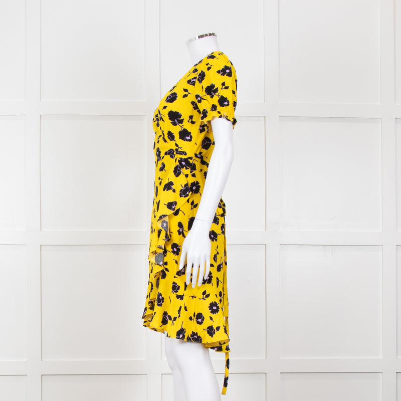 Diane Von Furstenberg Yellow Black Floral Wrap Mini Dress